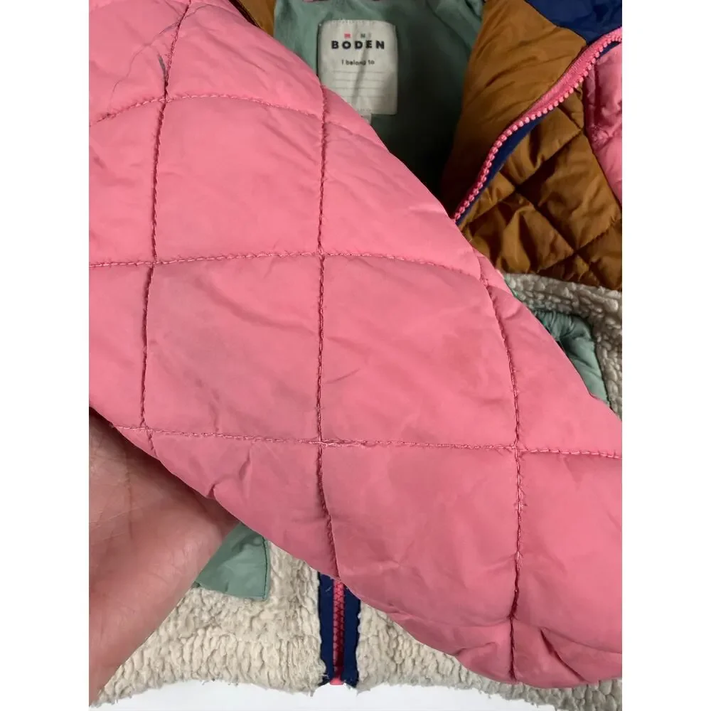 Mini Boden Colorblock Mixed Media Jacket Hooded Girls 6-7